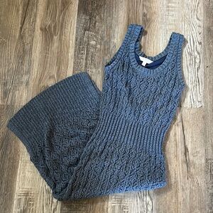 Blue Textured Sleeveless Dress